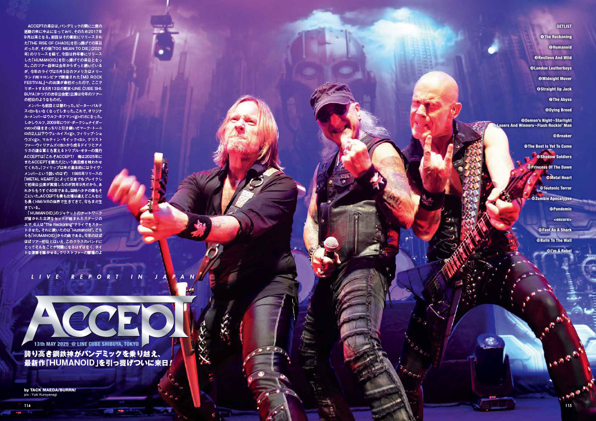 ACCEPT：ドイツで鍛造された“鉄の心”が2017年9月以来となる来日公演を実現！　東京公演の模様をリポート。